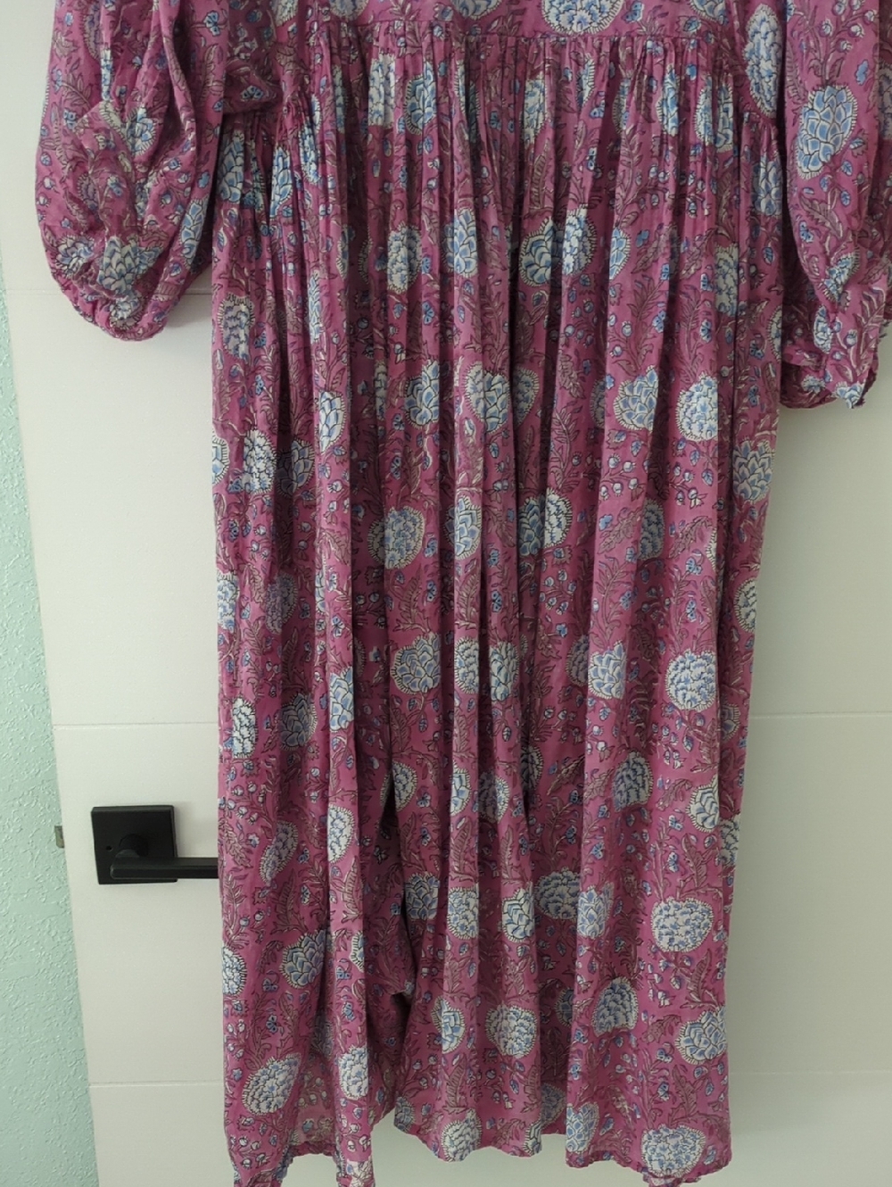 Women's Purple Floral Midi Dress - Boho Pleated Style - Picture 8 of 8